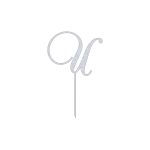 Elegant U monogram letter swirl script cake topper with a sleek and modern design. Made from Aluminum with a Natural Aluminum finish, featuring precise laser-cut craftsmanship. Perfect for weddings and special occasions.